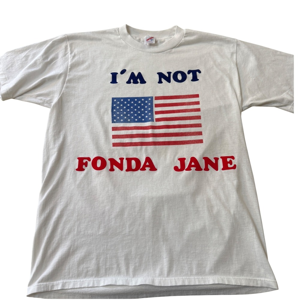 Vintage Jerzees Im Not Fonda Jane T-Shirt White XL Made in USA Single Stitch
